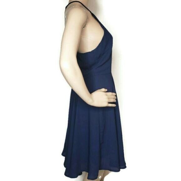 Lulus Navy Blue Keyhole Halter Dress Flared A-Line Sleeveless Back Zipper Size M - Picture 10 of 12